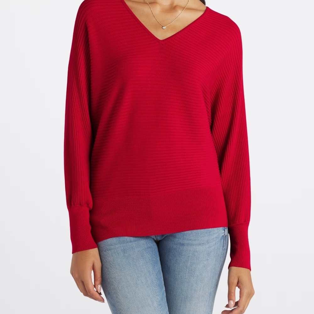 Elegant V-Neck Sweater in Bold Red